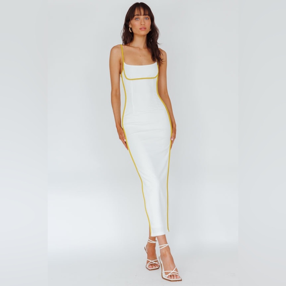 Sunny Coast Piping Trim Maxi Dress White/Yellow